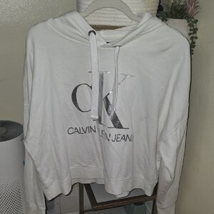 Calvin Klein Cream Hoodie with Silver Logo